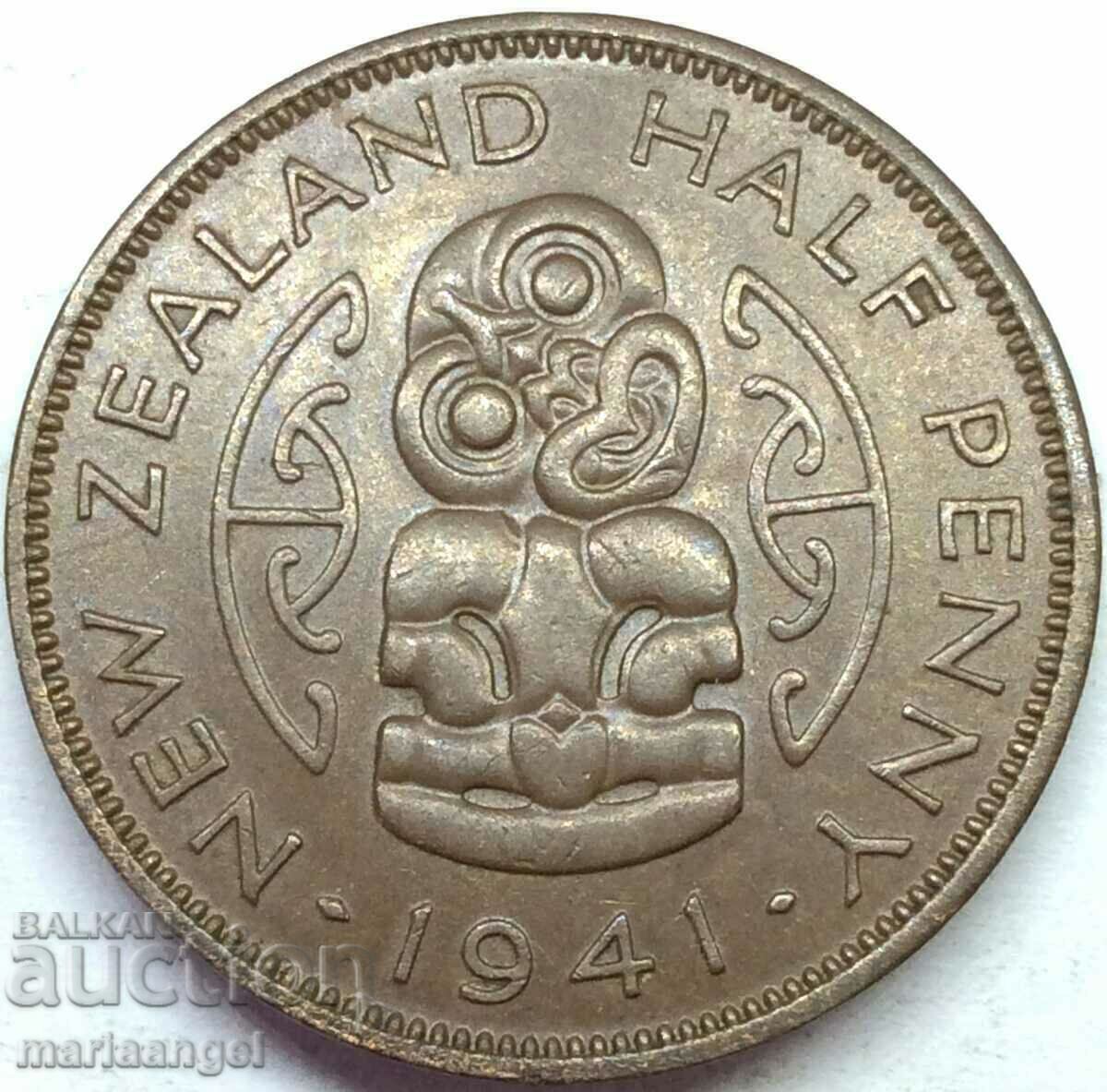 1/2 Penny 1941 New Zealand George VI UNC 25mm - 7 1/2 Penny 1941 New Zealand George VI UNC 25mm - 7