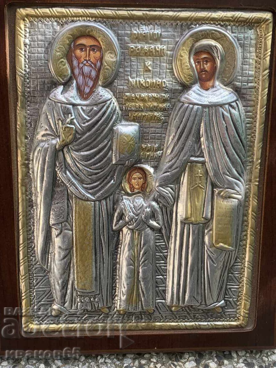 Licitație Icoană cu Sfinții Rafail, Nicolae și Irina Licitație Icoană cu Sfinții Rafail, Nicolae și Irina