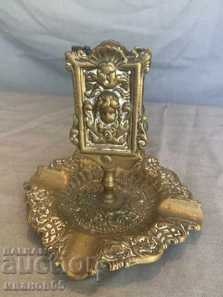 Brass ashtray with matchbox holder with decoration - 5 Brass ashtray with matchbox holder with decoration - 5