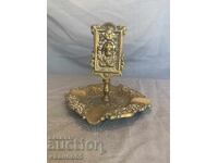 Brass ashtray with matchbox holder with decoration