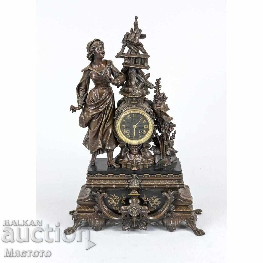 Sculptură franceză mare cu ceas și pendul