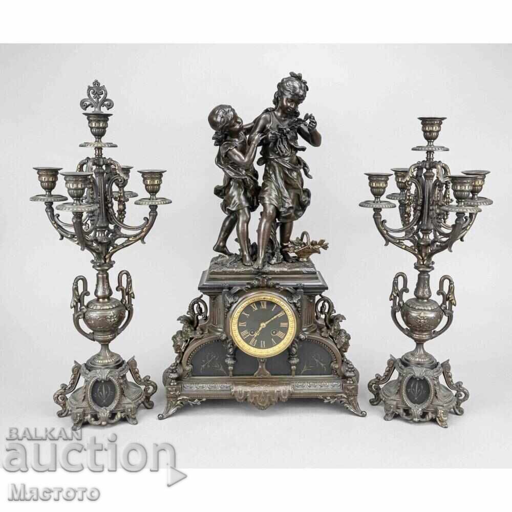 Μεγάλο γαλλικό γλυπτό με ρολόι και εκκρεμές 3 Μεγάλο γαλλικό γλυπτό με ρολόι και εκκρεμές 3