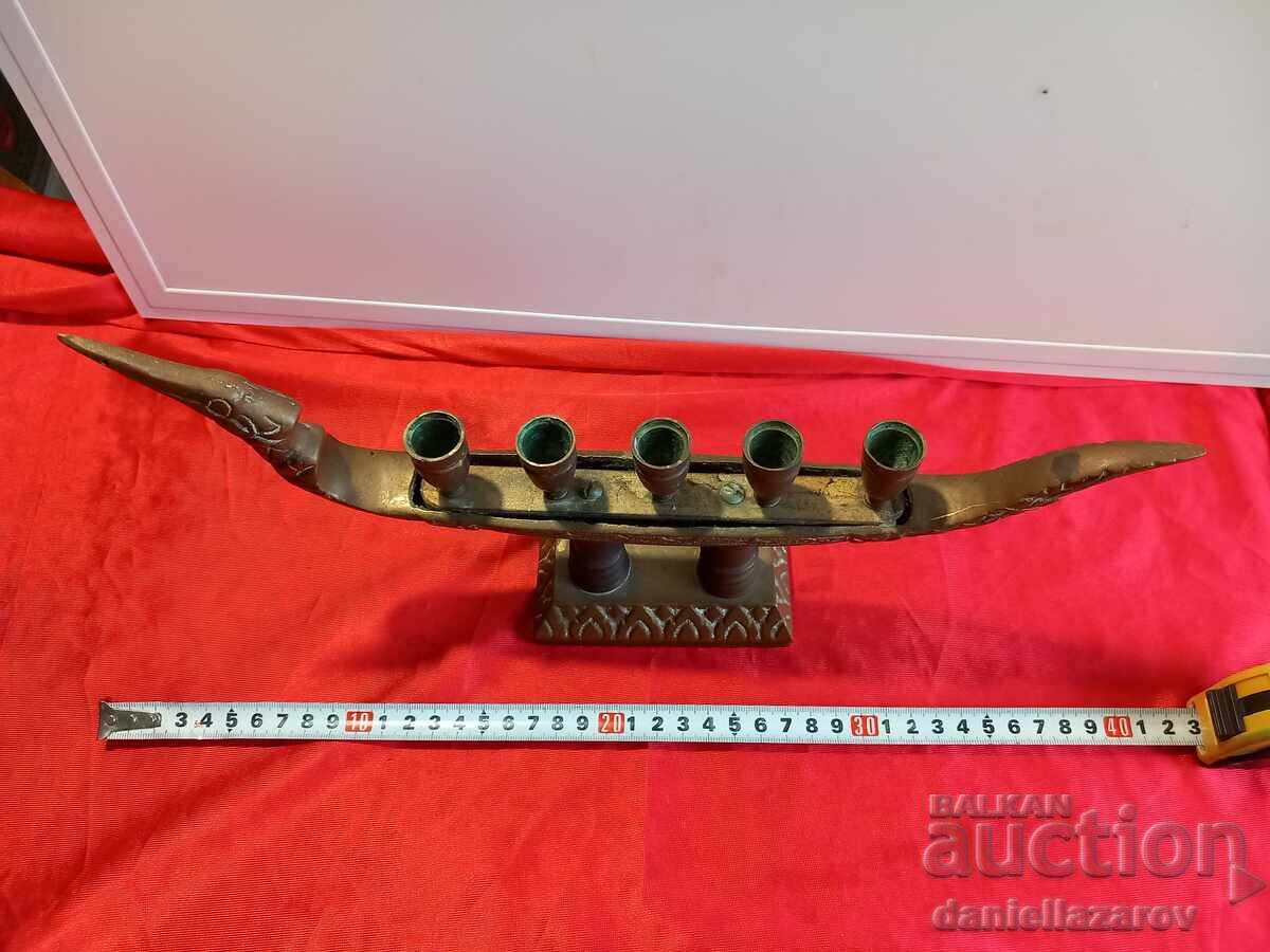 Dragon Gondola Old Bronze Statue - Candlestick - 5
