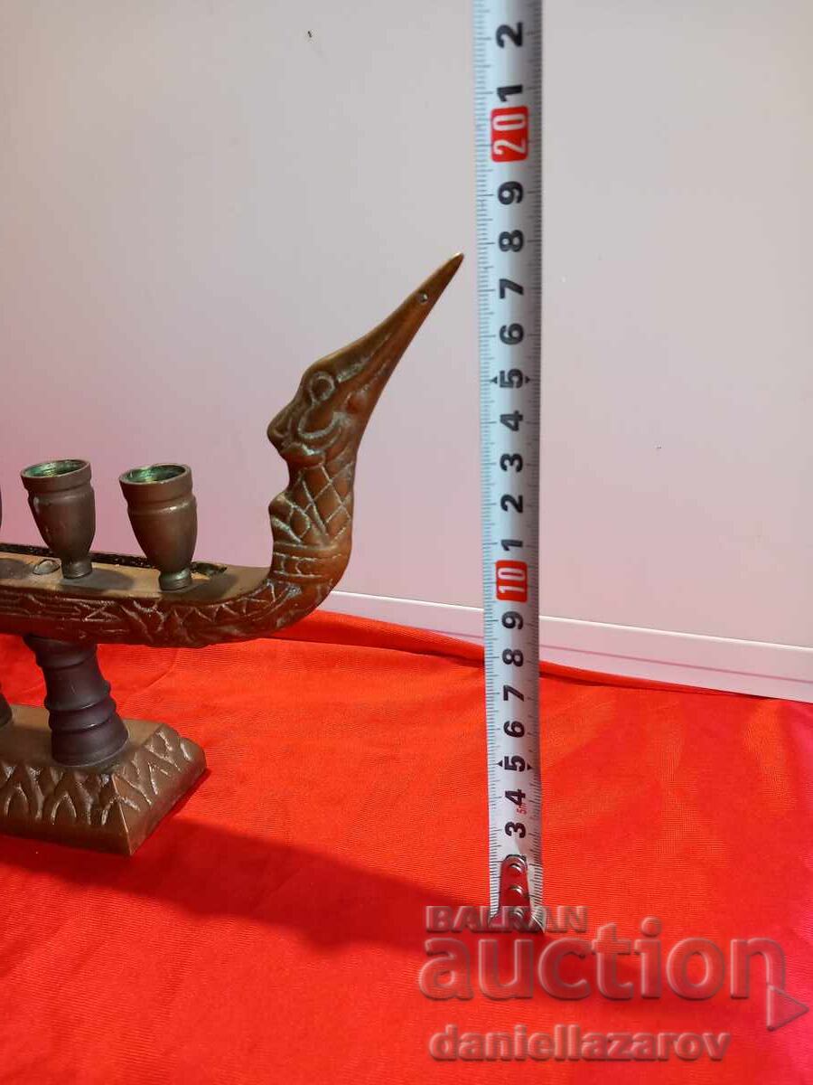 Dragon Gondola Old Bronze Statue - Candlestick - 6