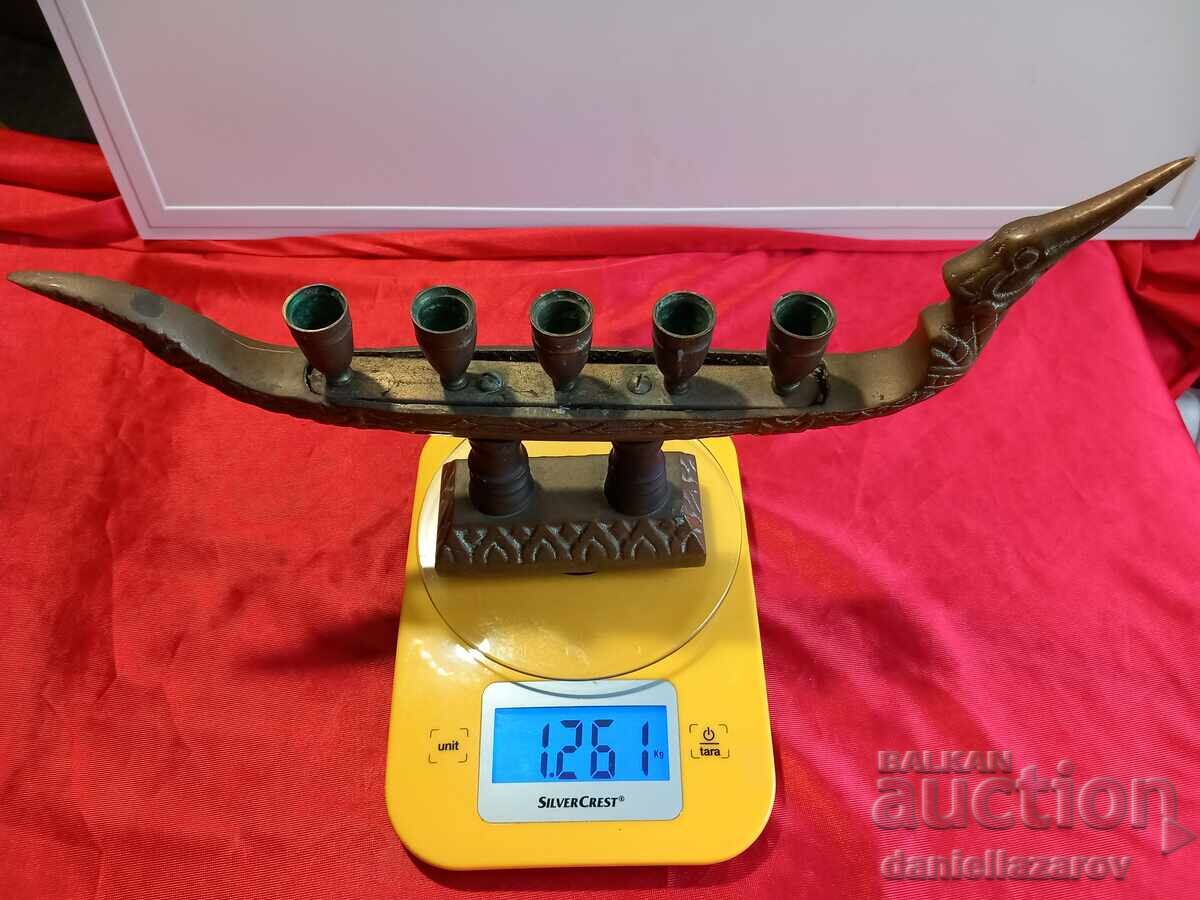Dragon Gondola Old Bronze Statue - Candlestick - 7