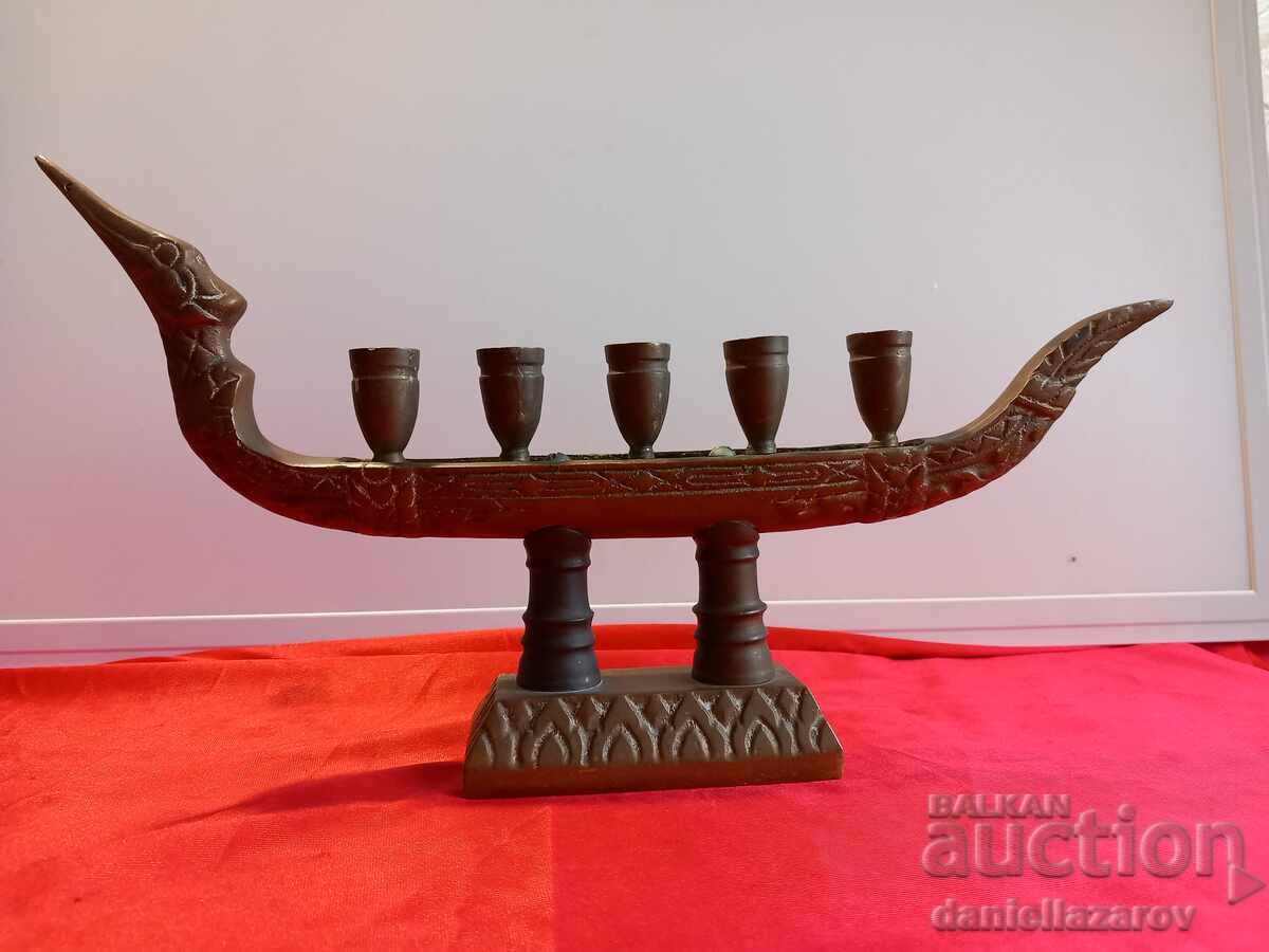 Dragon Gondola Old Bronze Statue - Candlestick