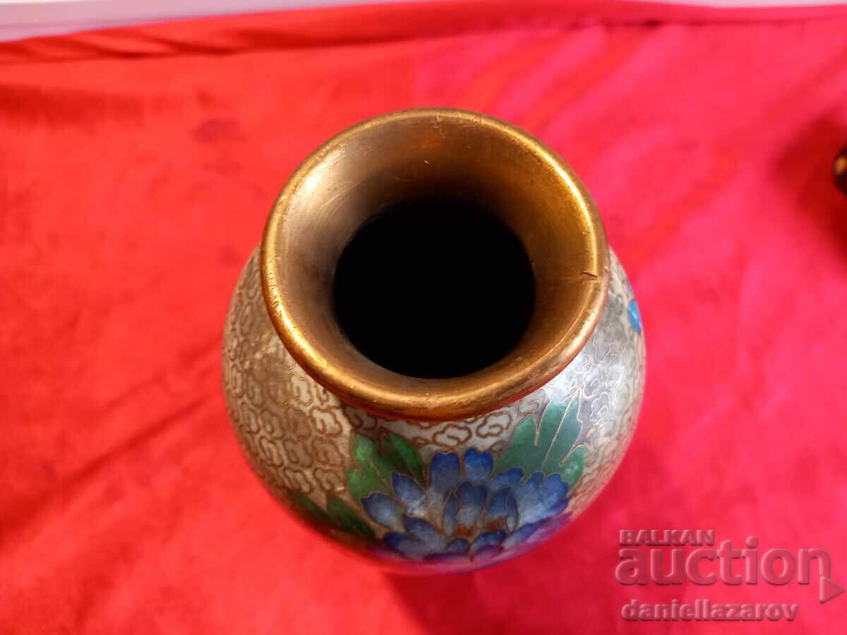CLOISONNÉ, Bronze Vase with Cellular Enamel - 6