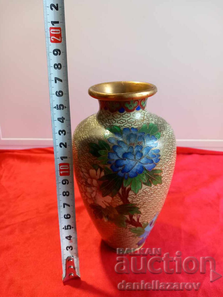 CLOISONNÉ, Bronze Vase with Cellular Enamel - 7