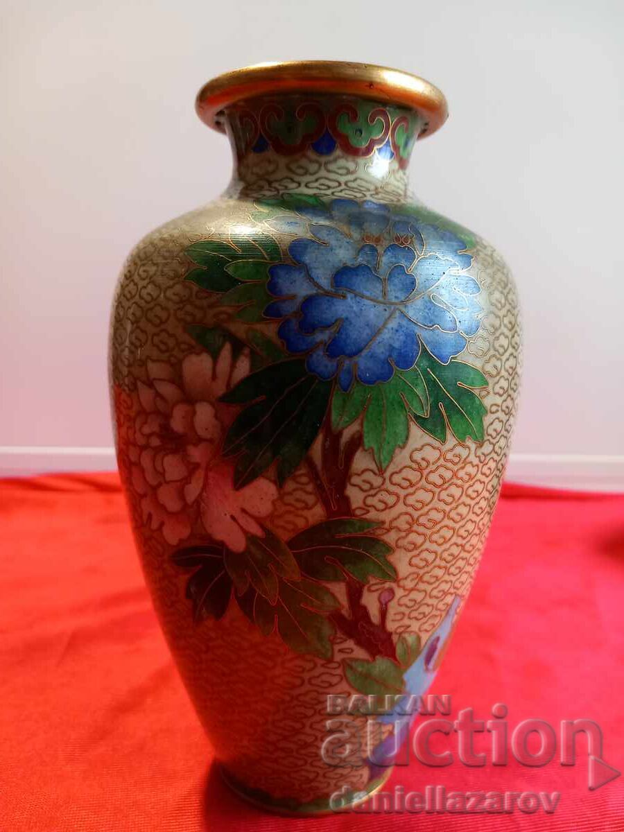 CLOISONNÉ, Bronze Vase with Cellular Enamel