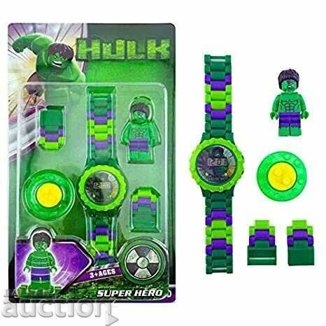 Children's watch with a toy figurine type Lego Hulk Hulk Marvel Children's watch with a toy figurine type Lego Hulk Hulk Marvel
