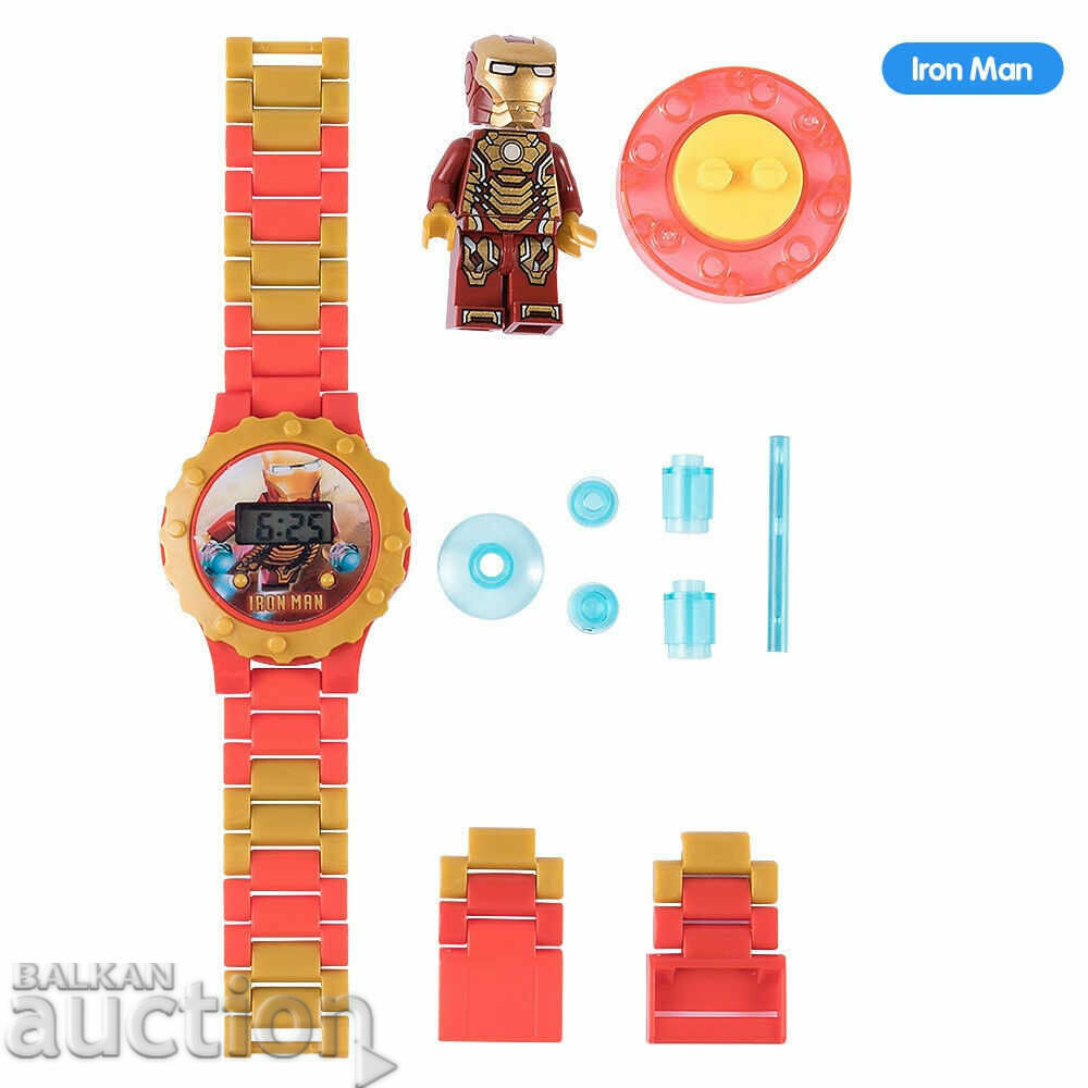 Children's watch with a Lego Iron man Marvel toy figure Children's watch with a Lego Iron man Marvel toy figure