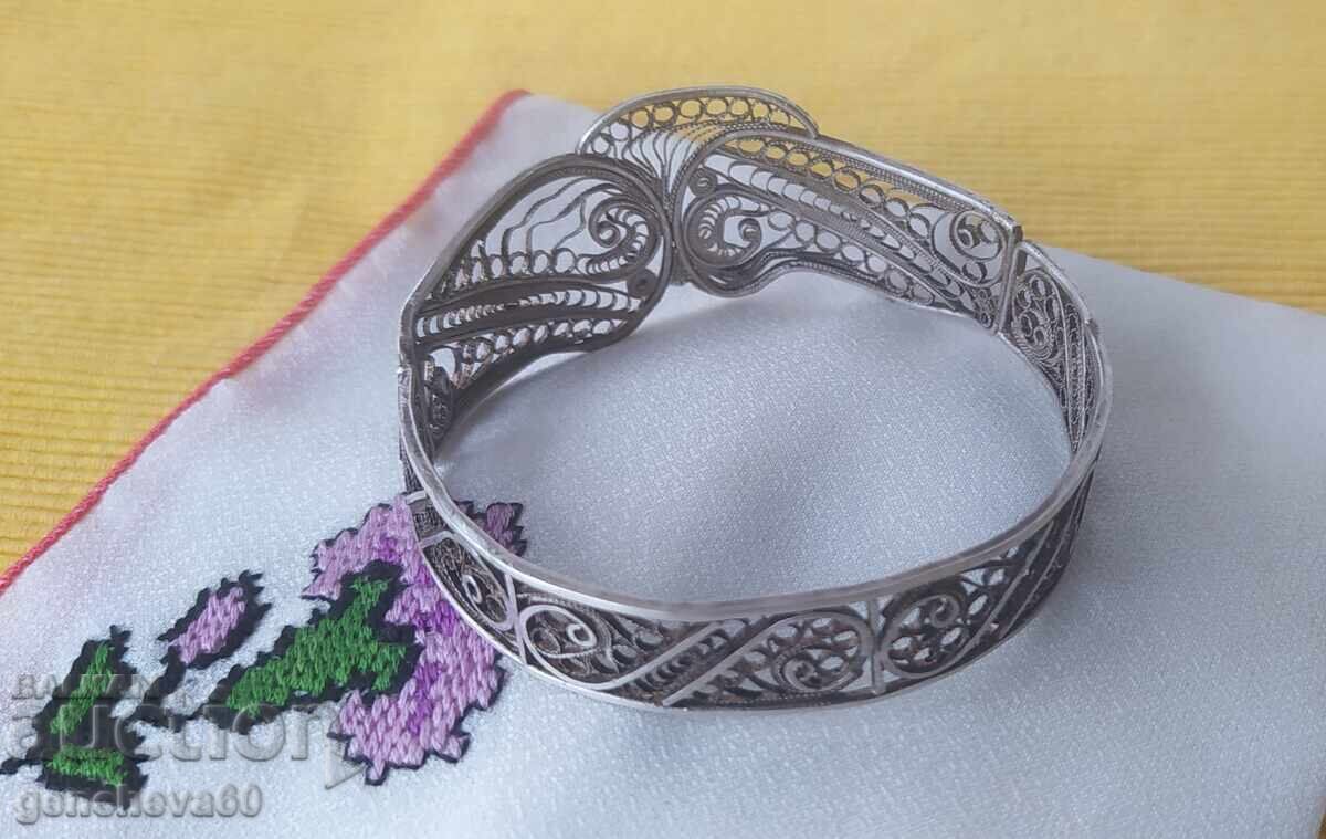 Brățară rară de argint veche - costum filigran - 5