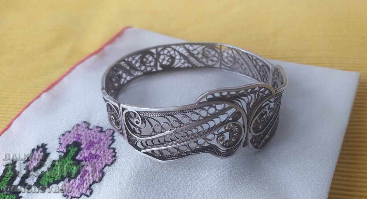 Brățară rară de argint veche - costum filigran - 6
