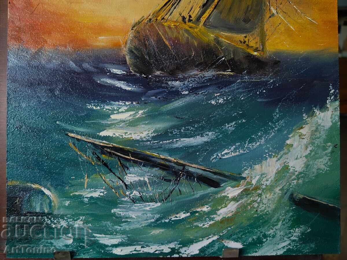 Δημοπρασία Ελαιογραφία - Μαρινισμός, θαλασσινό τοπίο - Πλοίο αλά Αϊβαζόφσκι