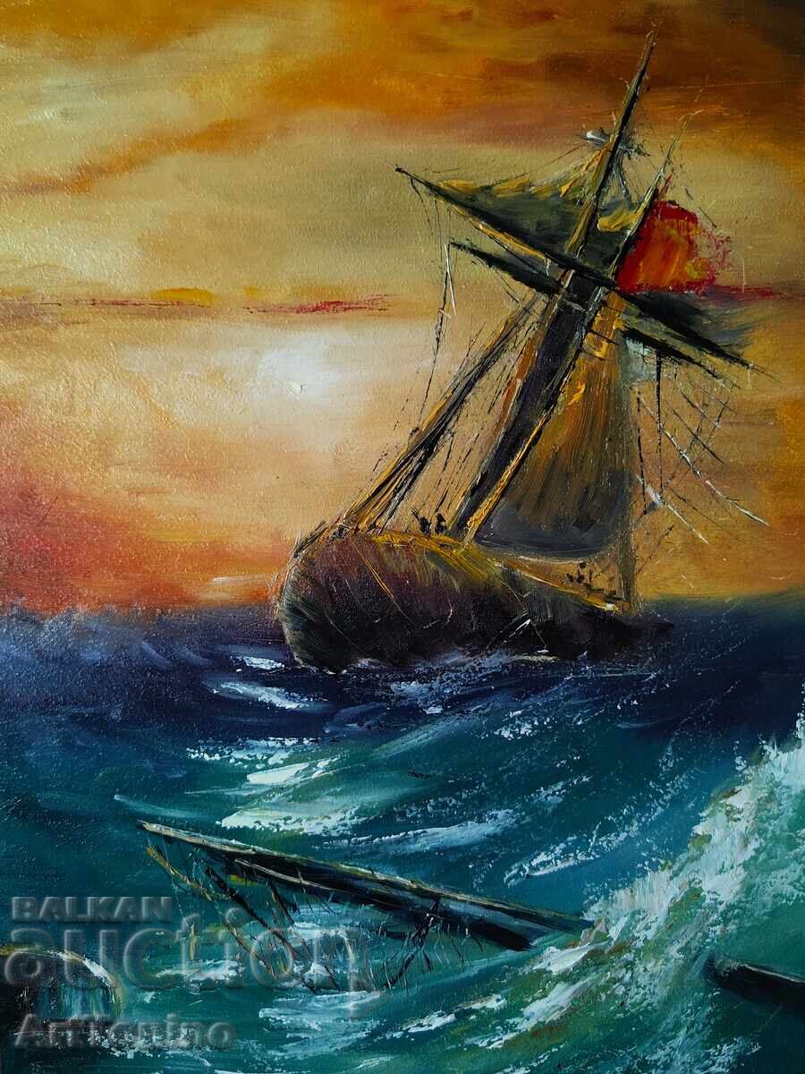 Ελαιογραφία - Μαρινισμός, θαλασσινό τοπίο - Πλοίο αλά Αϊβαζόφσκι - 6