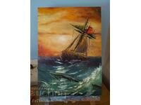 Oil painting - Marinism, seascape - Ship after Aivazovsky