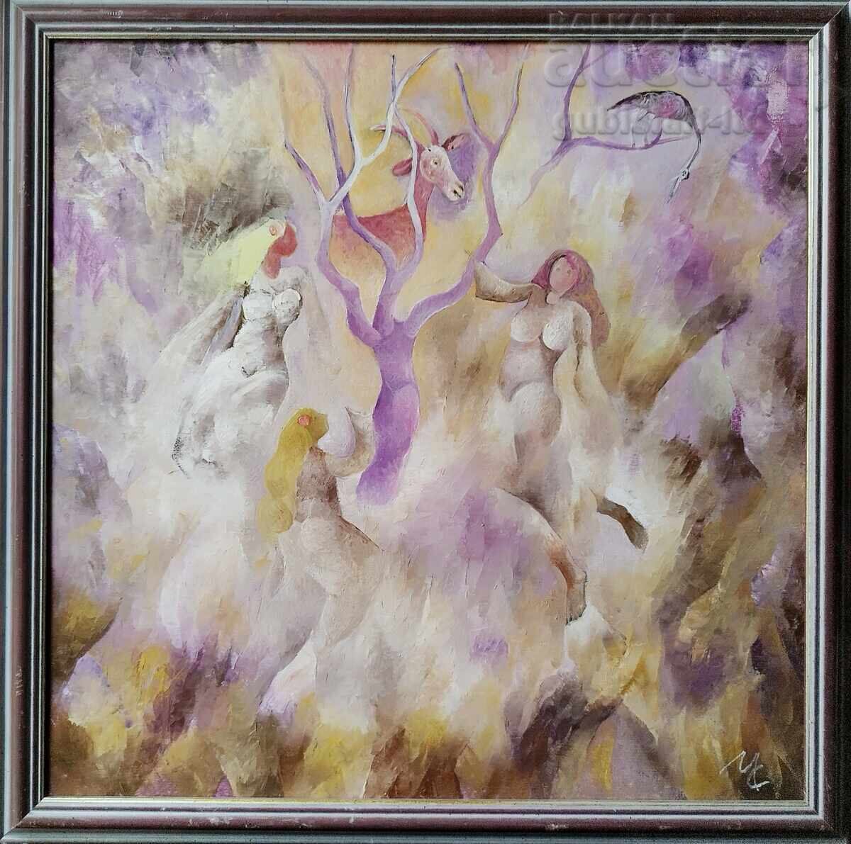 Painting "Samodivi", artist Milcho Spasov (1950-2023), 60x60 cm