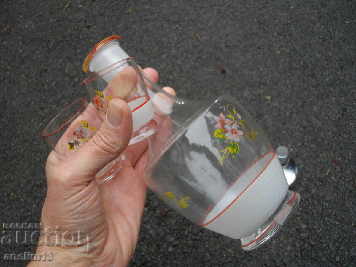 GLASS SERVICE HAND-PAINTED DECANTER WITH TWO SHOTS FOR RAKIYA - 5 GLASS SERVICE HAND-PAINTED DECANTER WITH TWO SHOTS FOR RAKIYA - 5