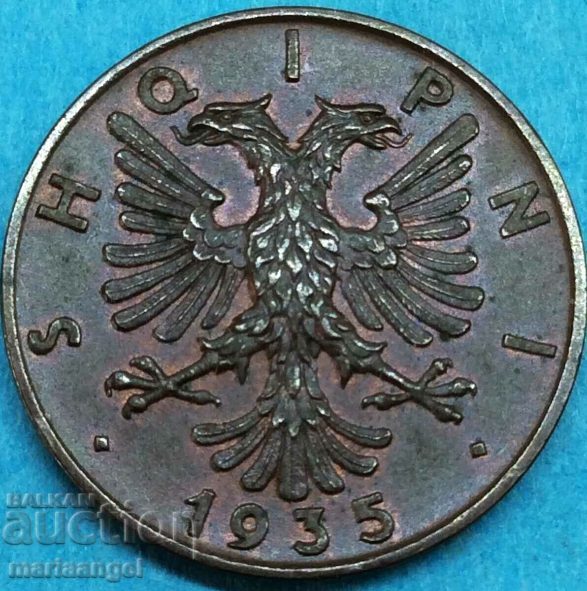 Δημοπρασία 2 kindar 1935 Αλβανία Shqipni Ρώμη βασιλιάς Zog! χάλκινος - ΛΟΥΞ