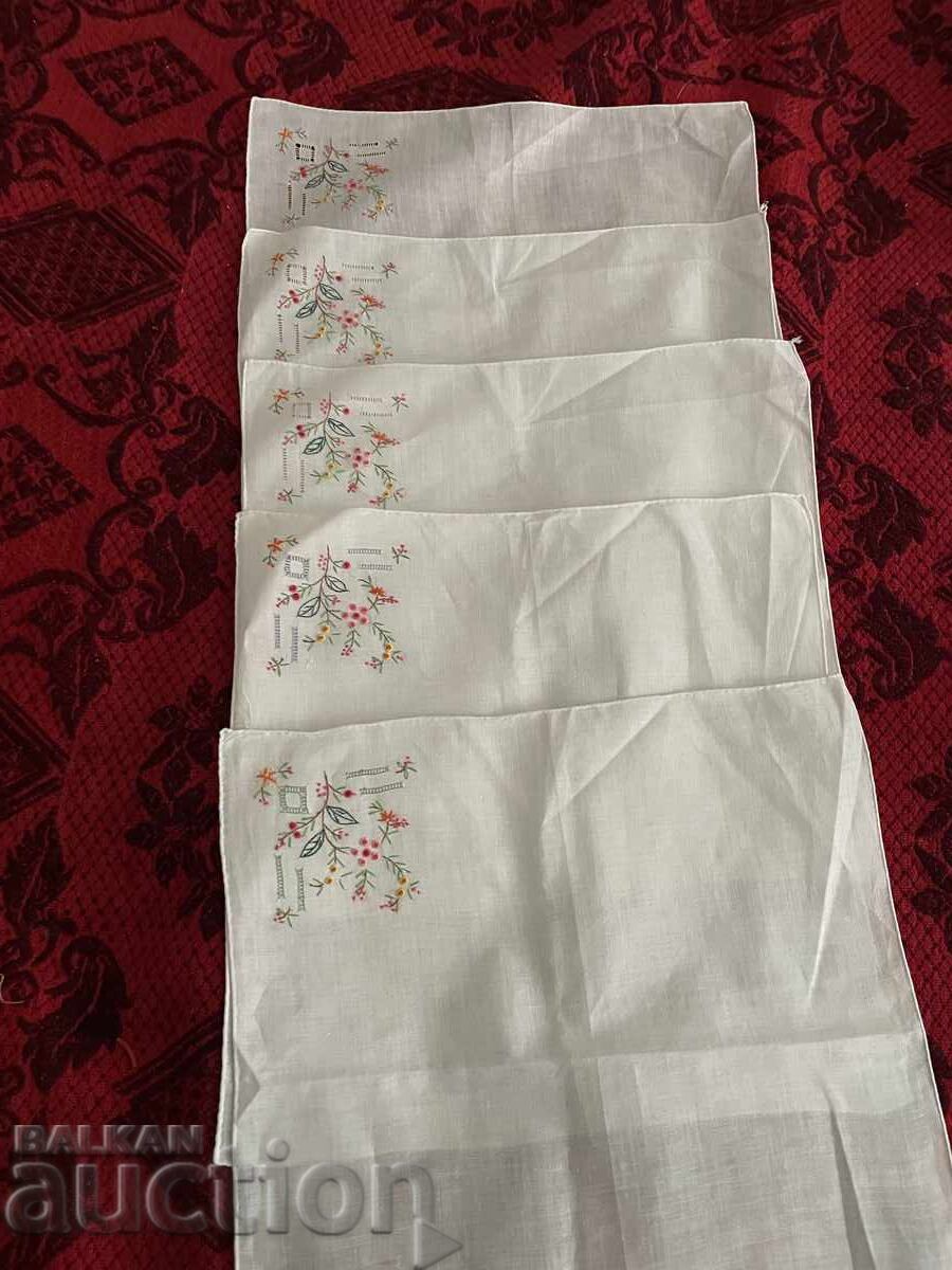 Batiste handkerchiefs, hand-embroidered - 5 pcs