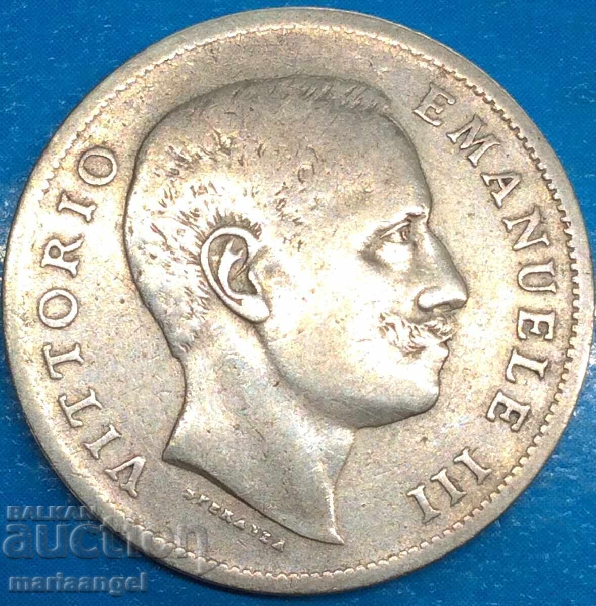 Доставка на 1 Лира 1906 Италия Савойя Виктор Емануил III сребро