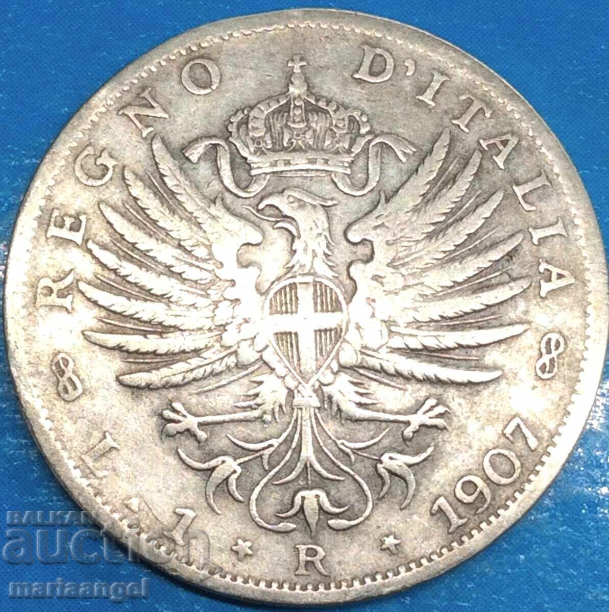 Auction  1 lira 1907 Italy Victor Emmanuel silver - quite rare