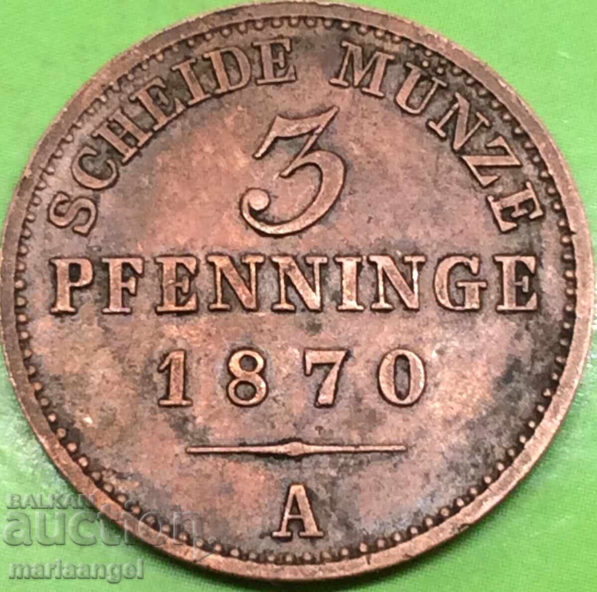 Prussia 3 pfennig 1870 Germany 24mm copper with price 19.90 BGN | € 10.17
