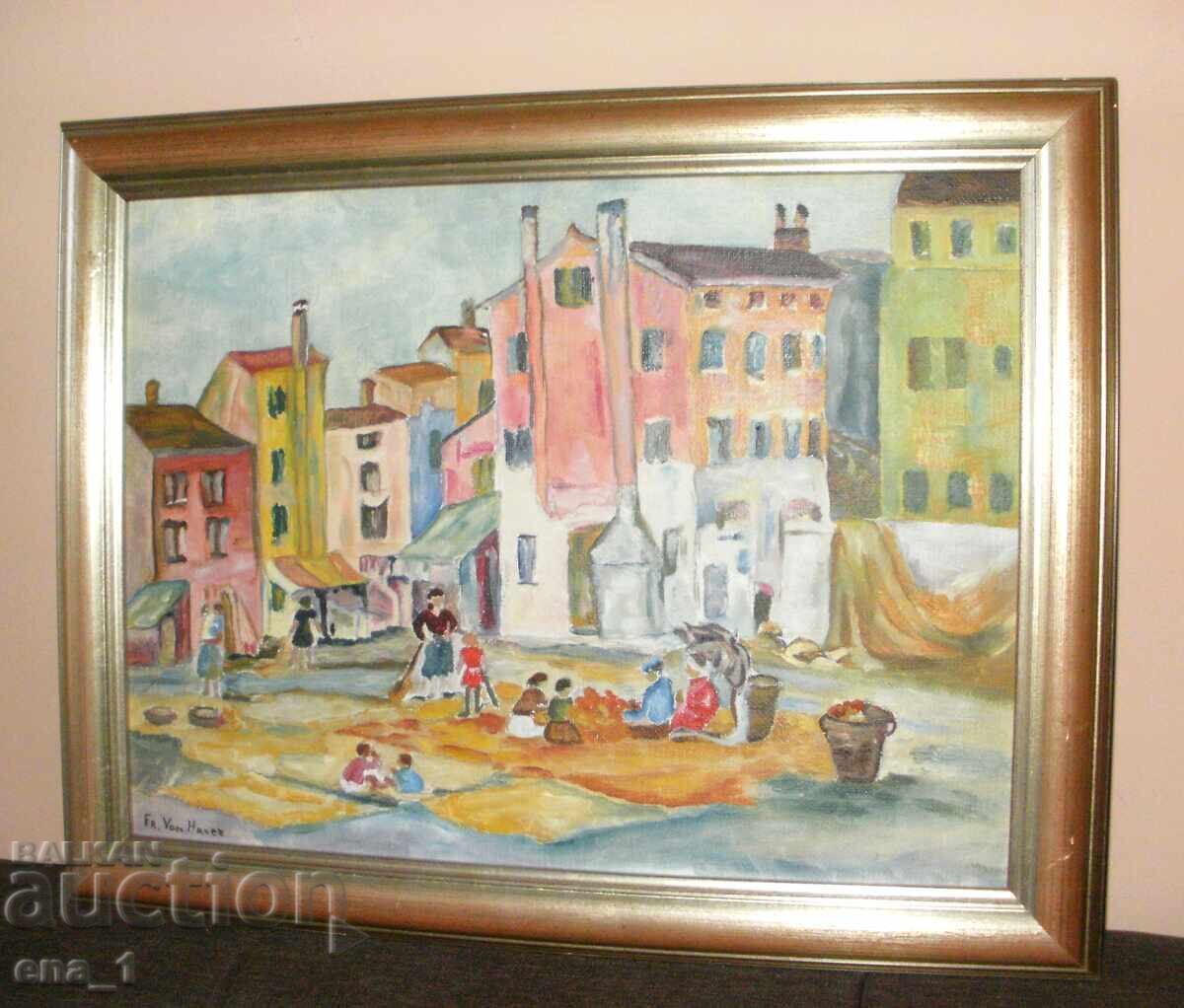 Παράδοση Βελγική ελαιογραφία Πλατείας στο Béguinage de Lierre