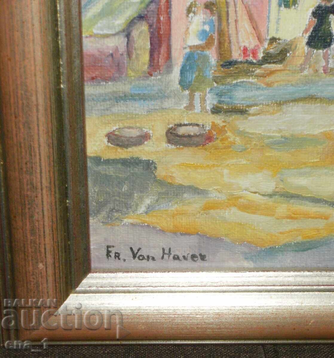 Βελγική ελαιογραφία Πλατείας στο Béguinage de Lierre - 5