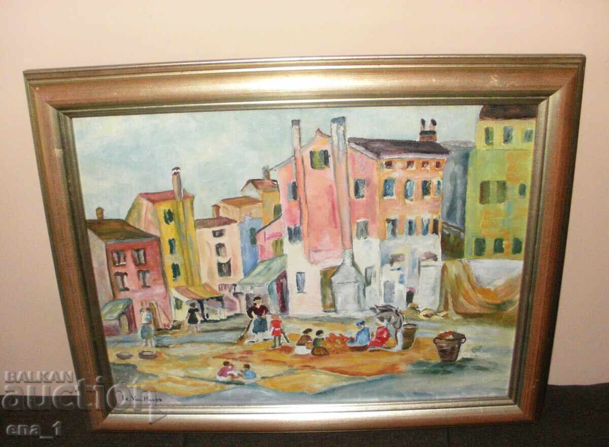 Βελγική ελαιογραφία Πλατείας στο Béguinage de Lierre - 6