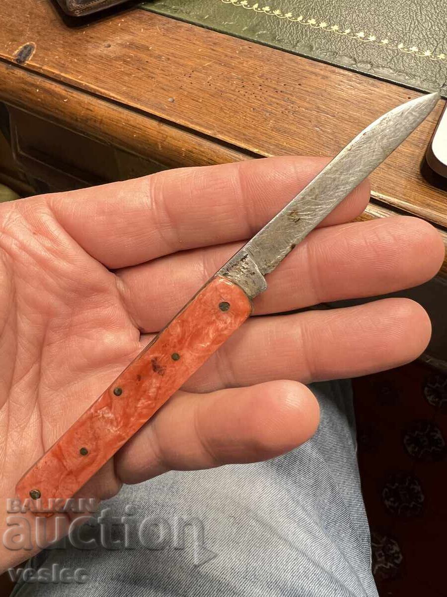 Βουλγαρικό Παλιό τσεπάκι Μαχαίρι Μαχαίρι Δρεπάνι Σφυρί Κόκκινο Μάρμαρο - 5