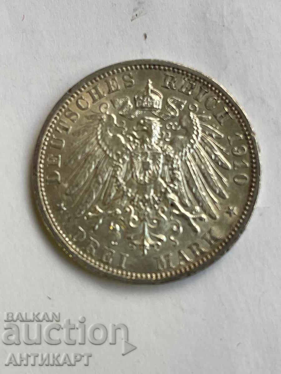 Germany Rare Silver Coin 3 Marks 1910 Prussia Silver Germany Rare Silver Coin 3 Marks 1910 Prussia Silver