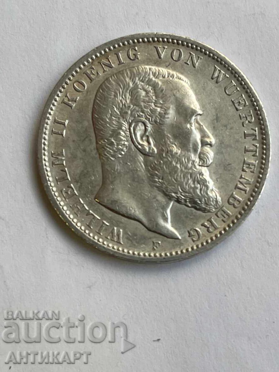 Row of silver coin 3 marks 1909 Germany Württemberg Row of silver coin 3 marks 1909 Germany Württemberg