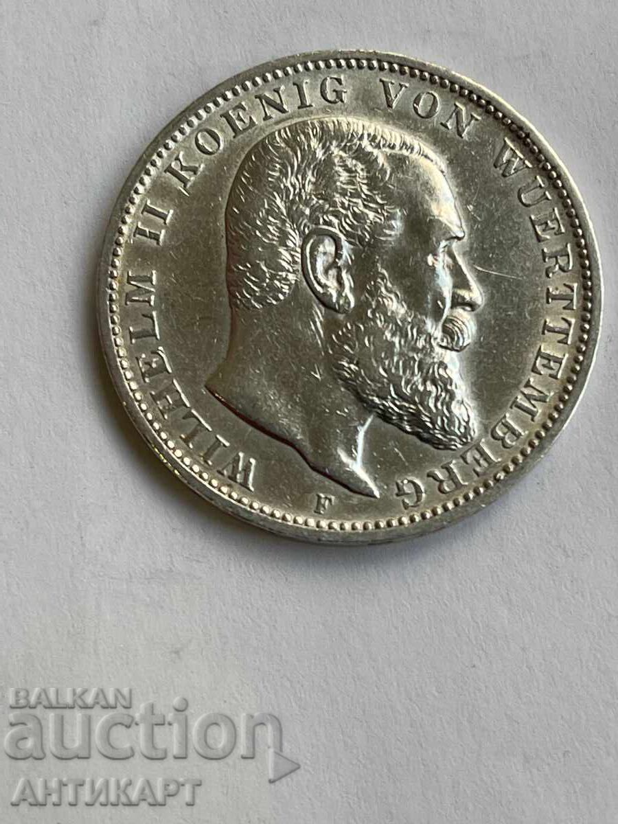 Row of silver coins 3 marks 1910 Germany Württemberg