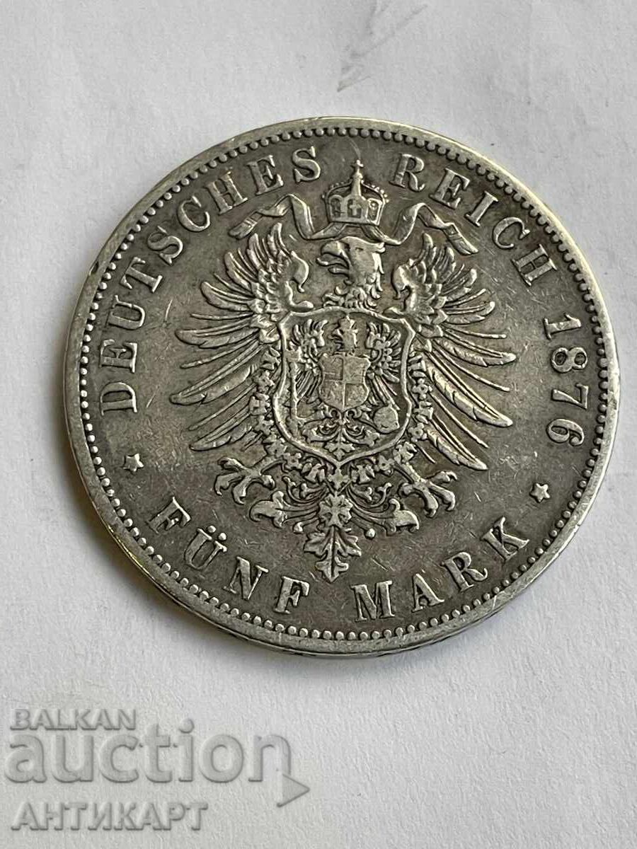 Row of silver coin 5 marks 1876 Germany Prussia Row of silver coin 5 marks 1876 Germany Prussia