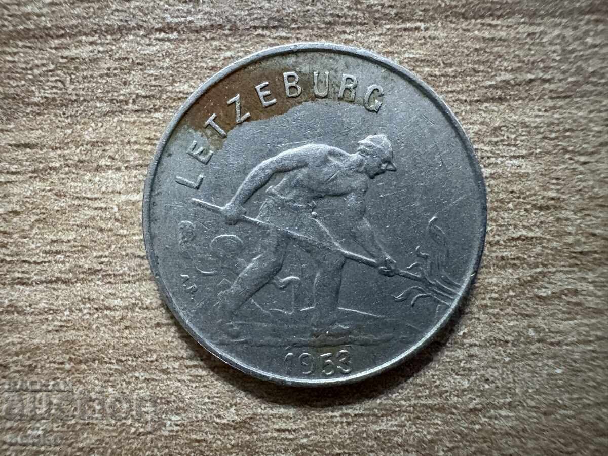 Люксембург - 1 франк (1953) с цена 0.55 лв. | € 0.28 Люксембург - 1 франк (1953) с цена 0.55 лв. | € 0.28