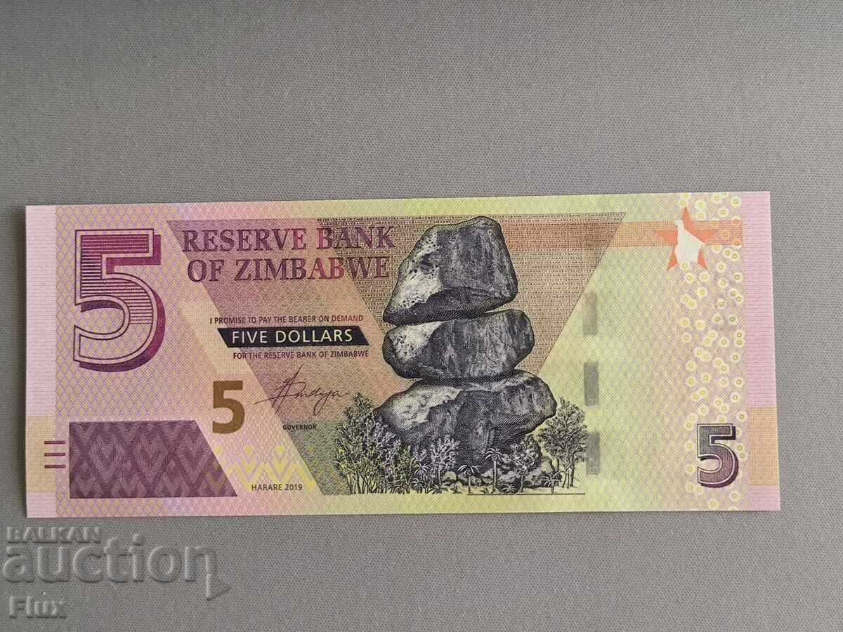 Bancnotă - Zimbabwe - 5 dolari UNC | 2019 Bancnotă - Zimbabwe - 5 dolari UNC | 2019