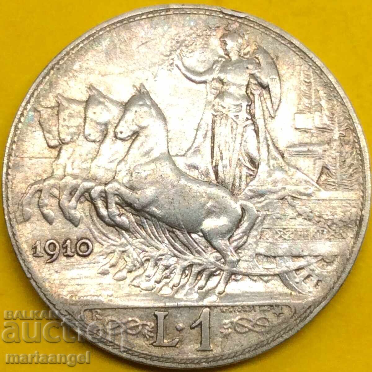 1 liră 1910 Italia Patină de argint 1 liră 1910 Italia Patină de argint