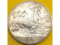 1 liră 1910 Italia Patină de argint