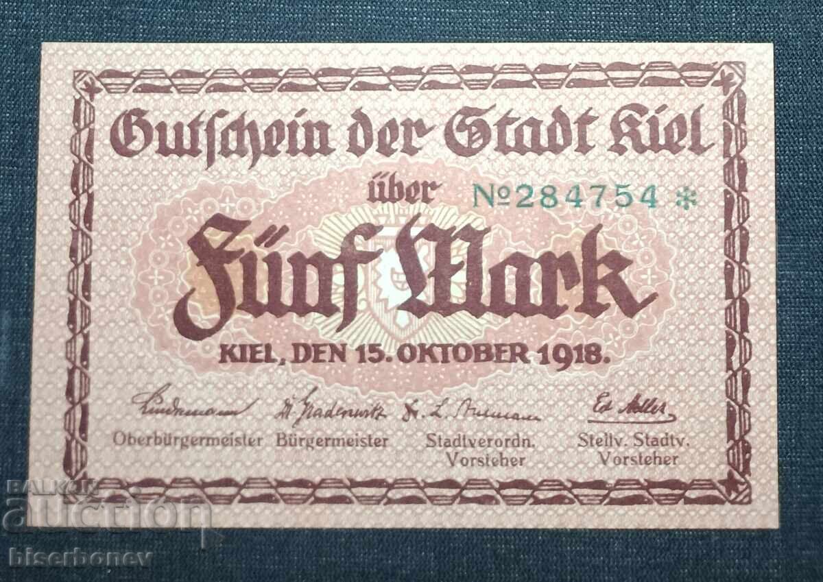 Γερμανία, Γερμανία, Κίελο 5 μάρκα, 1918, UNC