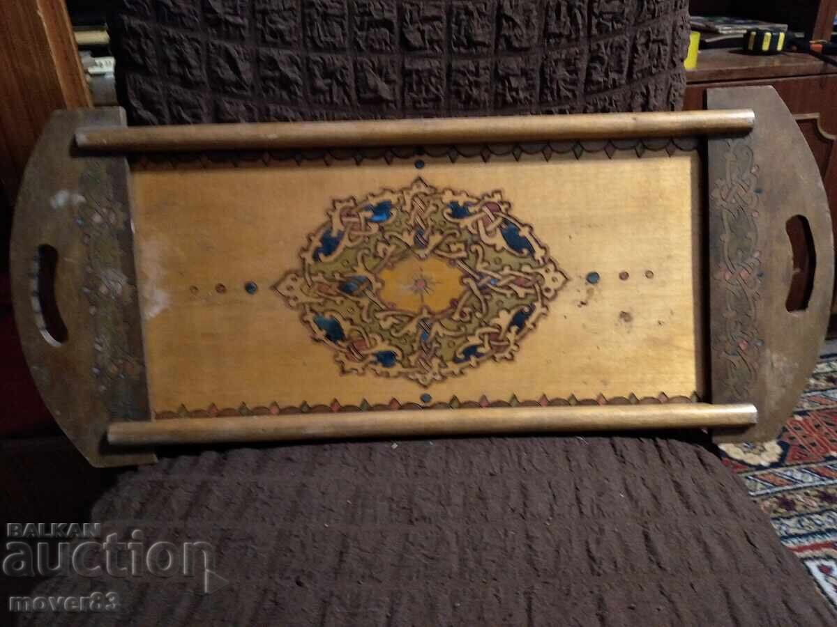 Old wooden tray. Tray. 1922 year Old wooden tray. Tray. 1922 year