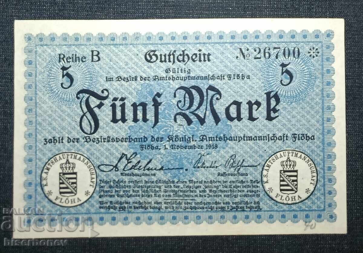 Germania, Germania, Floare 5 mărci, 1918, UNC