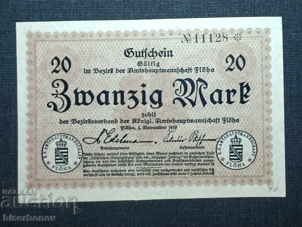Germany, Германия, Фльоа 20 марки ,1918 г, UNC-1