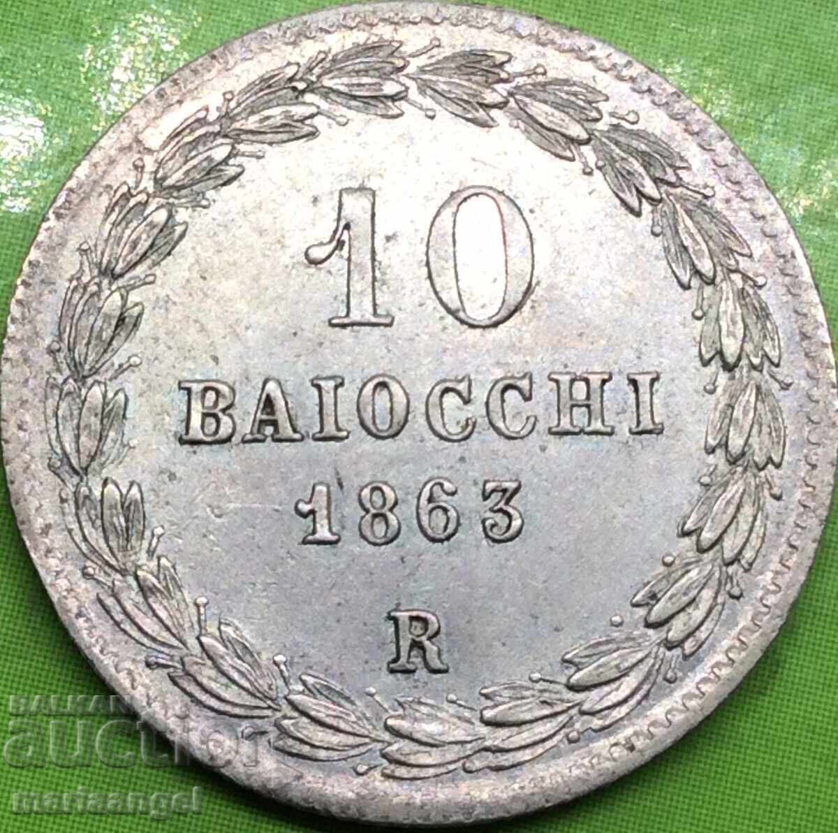 10 Baiochi 1863 Vatican R - Pope Pius IX Silver - 7 10 Baiochi 1863 Vatican R - Pope Pius IX Silver - 7