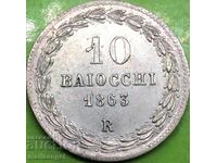 10 Baiochi 1863 Vatican R - Papa Pius al IX-lea Argint