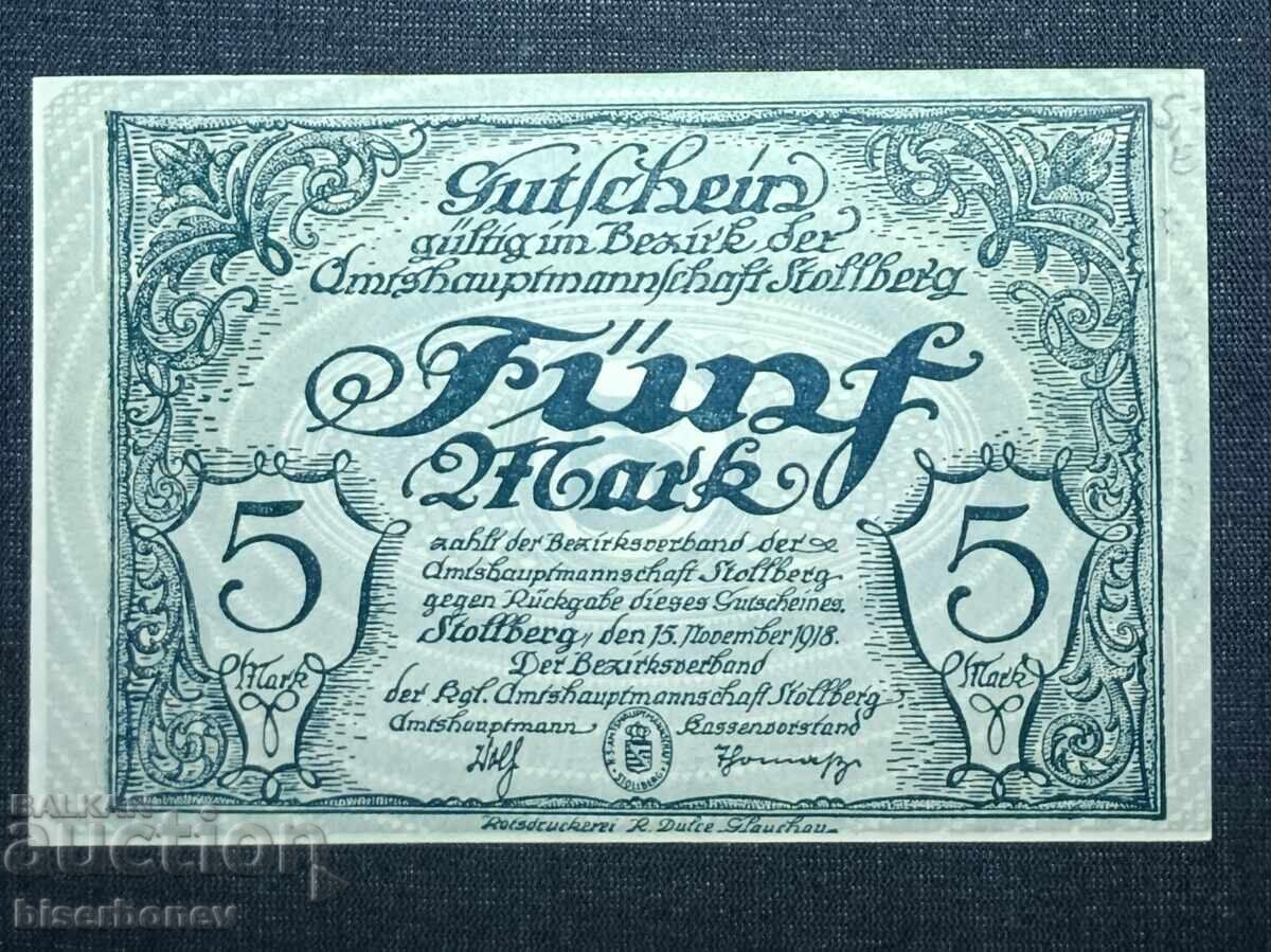 Germany, Германия, Столберг 5 марки ,1918 г, UNC Germany, Германия, Столберг 5 марки ,1918 г, UNC