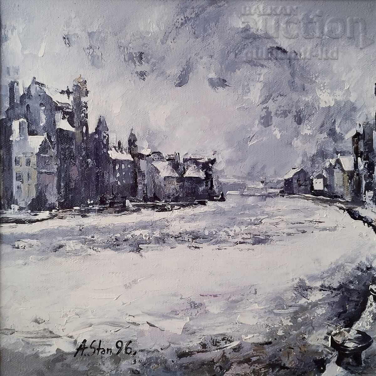 Картина, пейзаж, худ. Андрей Станишев, 1996 г. с цена 350.00 лв. | € 178.95