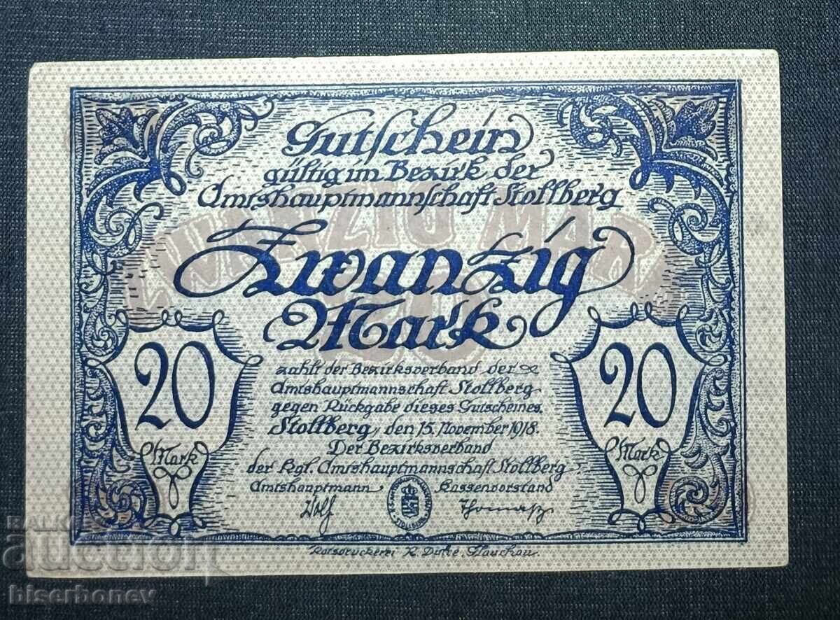 Germany, Германия, Столберг 20 марки ,1918 г, аUNC