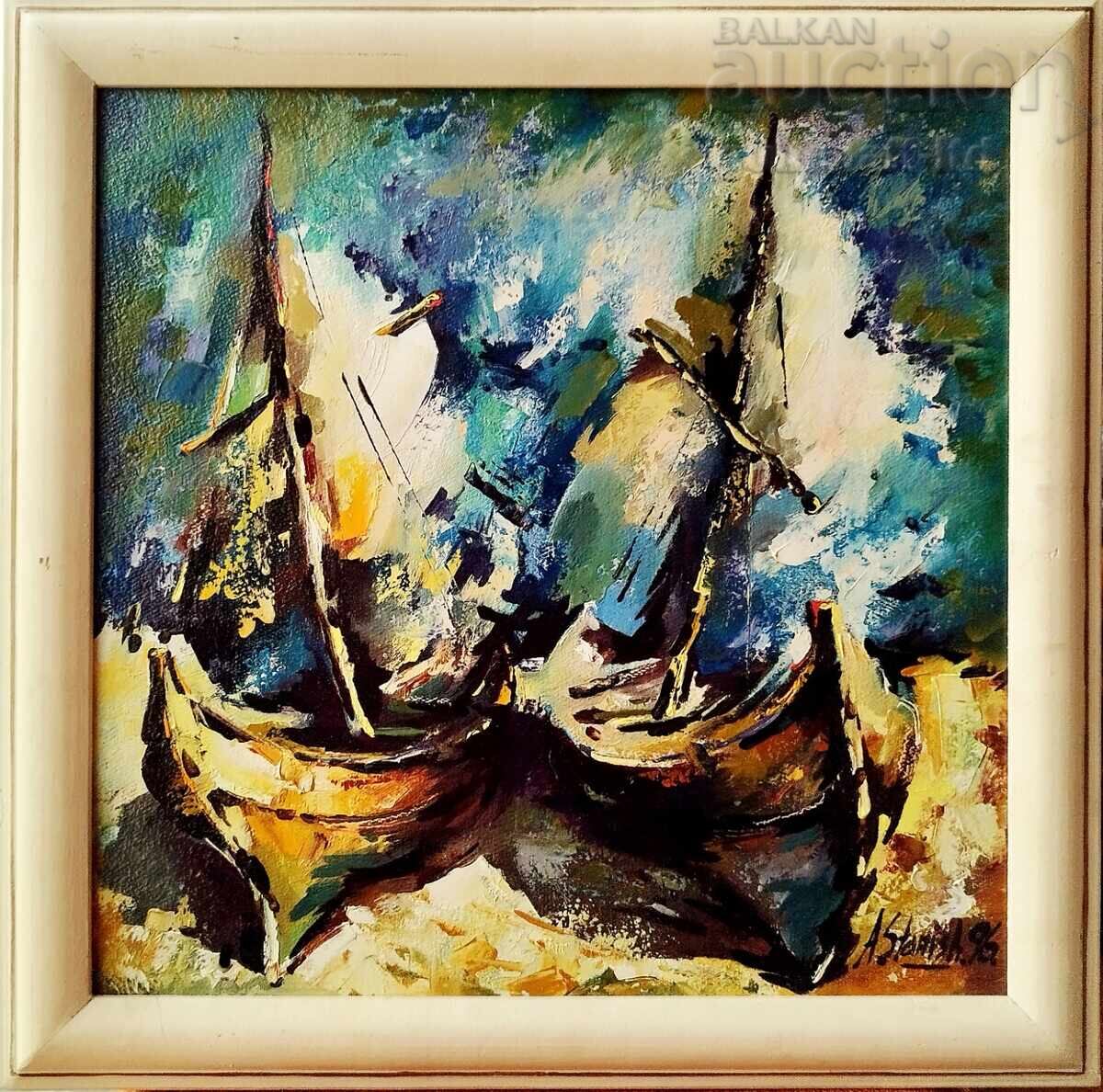 Картина, лодки, худ. Андрей Станишев, 1996 г.