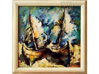 Painting, boats, artist Andrey Stanishev, 1996